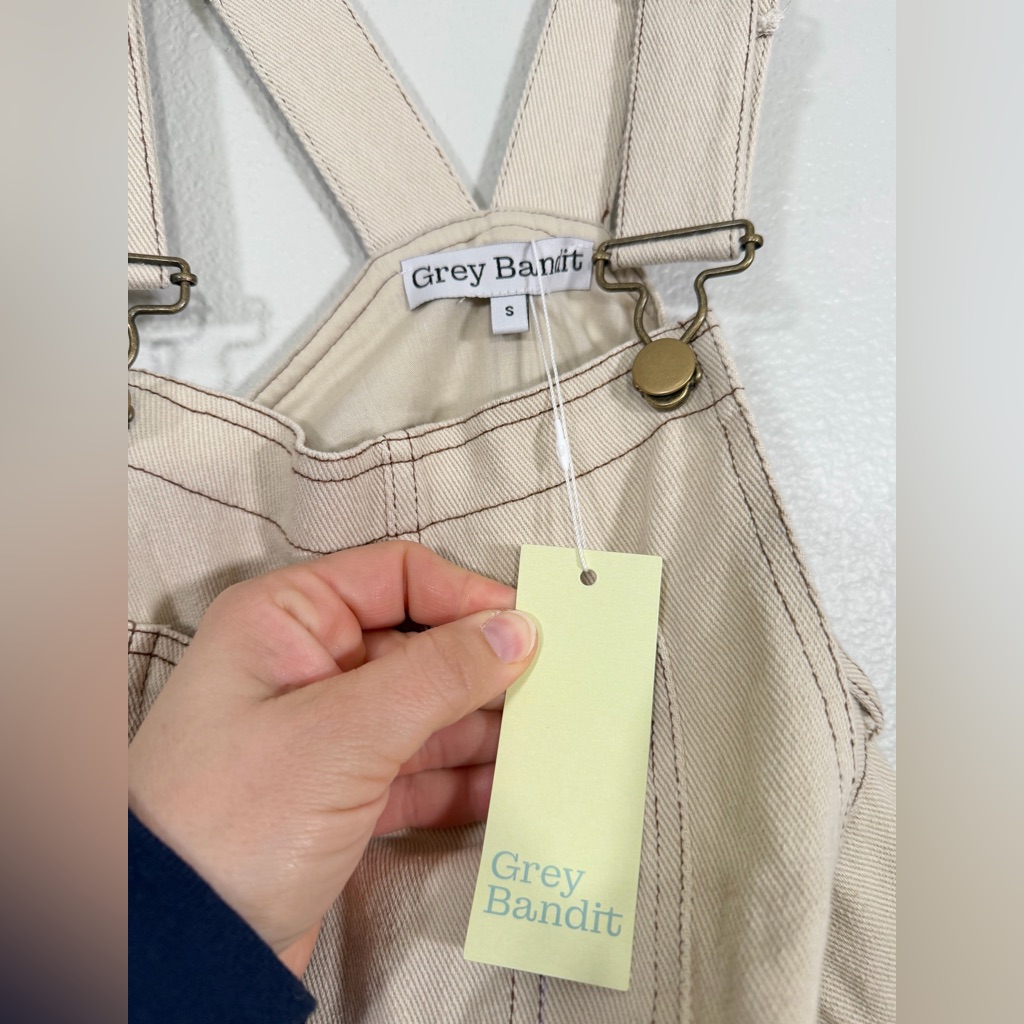 Nwt Gary Bandit Overall Jumpsuit Adjustable Straps Side Button Brown Tan Women S — image 4 of 7